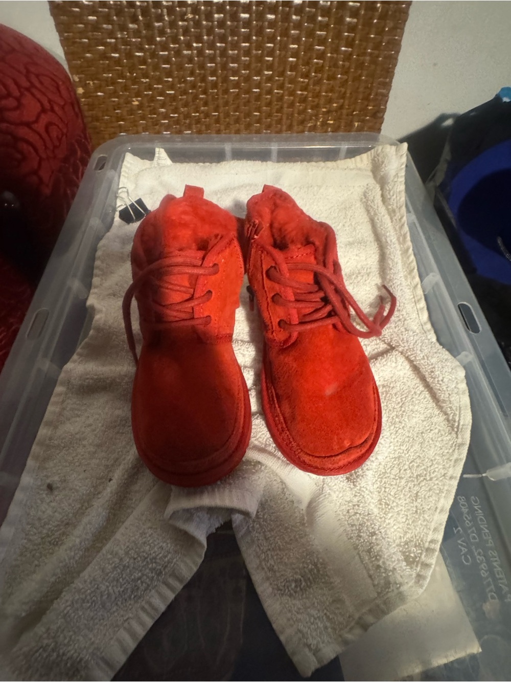 UGG Kids Red Suede Lace-Up Ankle Boots